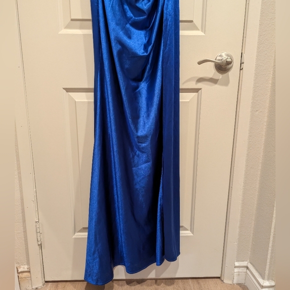 Faeriesty One Shoulder Sleeveless High Slit Blue Maxi Dress Large - Picture 7 of 12